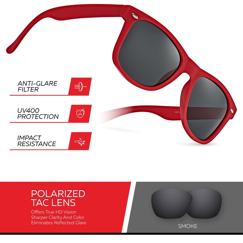 Retro Rewind Classic Polarized Sunglasses,Red | Smoke Polarized
