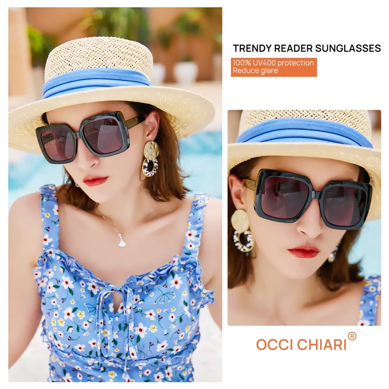OCCI CHIARI Large Reading Sunglasses Women Stylish Square Reader Sunglasses