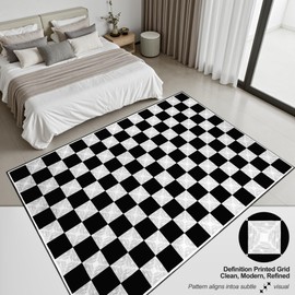 Kiginara Washable Black Checkered Rug 5X7, Non-Slip Low Pile Area Rug for Living Room, Bedroom, Nursery, Modern Neutral Farmhouse Checkerboard Carpet, Pet & Kid Friendly