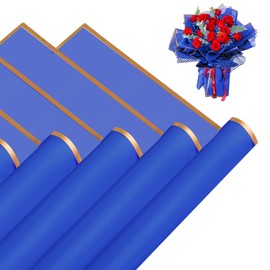 Jocomoni 20 Sheets Flower Wrapping Paper, Waterproof Floral Bouquet Fresh Flower Wrapping Paper Gold Edge Florist Supplies Gift Packaging Material, 22.8x22.8 inch (Blue)