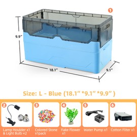 RunDuck Turtle Habitat Tank Kit– Fresh Filtration, Waterplay Fun, Diverse Living, Heat Lamp, Water Pump and Convenient Water Changes in Tanks Habitat Kits Turtle cage Blue,Large