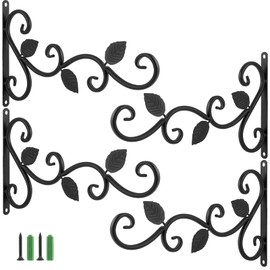 HAKZEON 4 Pack 12 Inches Wall Hook Hanging Plant Bracket, Metal Planter Hook Wall Mounted Elegant Decorative Hanger Hook with Screws, for Lanterns, Planters, Flower Baskets, Wind Chimes, Black