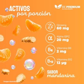 Natural Health NeuroKIDS con Ginseng, Alpha GPC, Vitamina B6 y B12. Gomitas Sabor Mandarina. Reducidas en Azúcar. 120 gomitas. Ingredientes naturales.