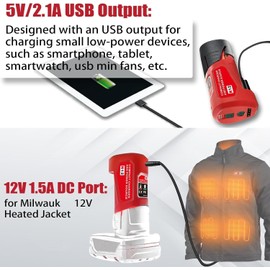 for Milwaukee M-12 12V Power Source Adapter with USB & Type C DC Port, Heated Jacket Charger Adapter for 48-11-2420 48-11-2411 48-11-2401 Milwaukee M-12 Battery
