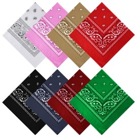 PLULON 8 Pack Bandanas for Men Women, Paisley Pattern Bandana Bulk Headbands Men Handkerchief Face Mask Square Scarf Headwear 100% Polyester
