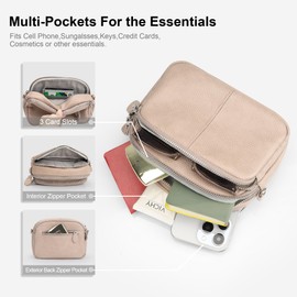 befen Leather Small Cross Body Bag Women Shoulder Bag Triple Camera Bag Pink Handbag Crossbody Cell Phone Purse Bag with Shoulder Strap for Travel-Nude Pink