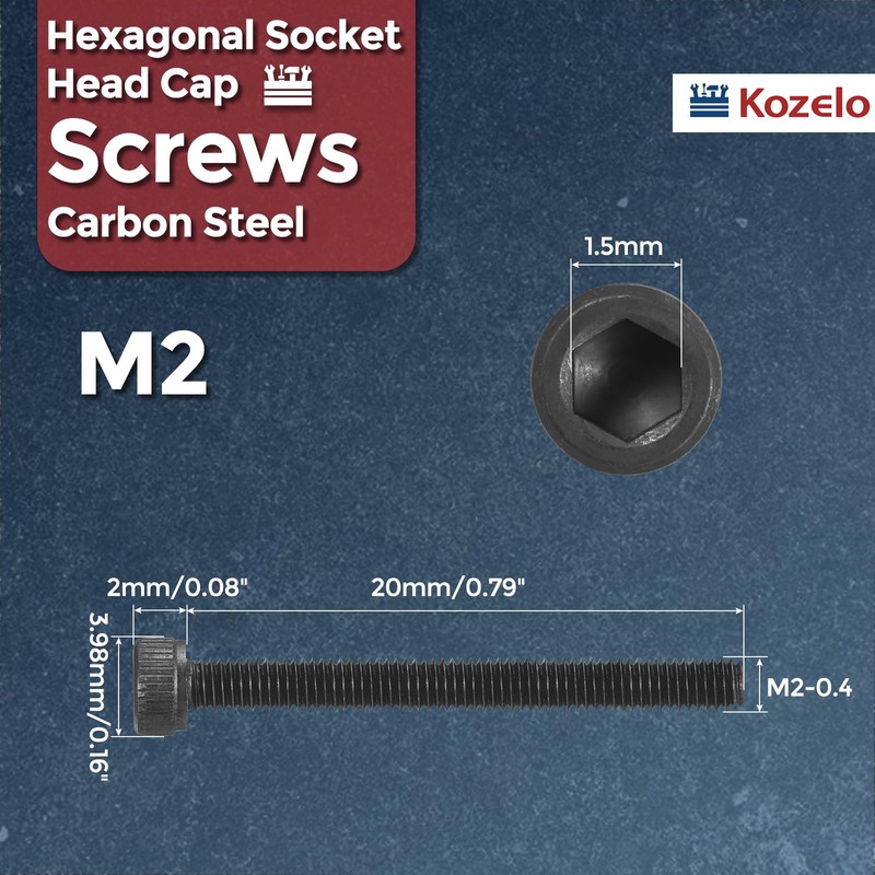 Kozelo 30pcs Cap Bolt Cap Screw [M2-0.4 x 20mm] Hex