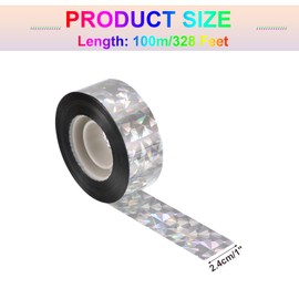 MECCANIXITY Bird Scare Tape,328 ft x 1 in PET Reflective Tape Ribbon Tape Laser Floral Double Sided Repelling Ribbon Keep Away Bird for Garden Farm Home,2 Roll
