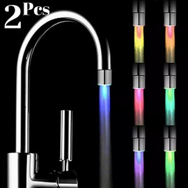 N1 2 Pcs LED Water Stream Faucet Light 7 Colors Changing Shower Spout Sink Tap
