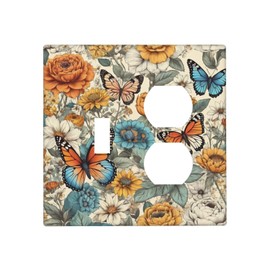 Wmhusu Light Switch Cover Plate Vintage Colorful Floral Butterfly Flowers 2 Gang Decorative Switch Plates 1 Toggle Duplex Combo Outlet Covers GFCI Wall Plates for Bathroom Bedroom Decor