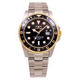 Technos TSM419GB Men's Watch, Date Water Resistant to 10 ATM, Silver, Black, Bracelet Type