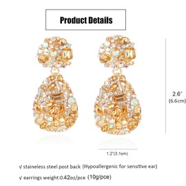 ATIMIGO Trendy Champagne Rhinestone Teardrop Dangle Earrings Sparkly Crystal Chandelier Drop Statement Earrings Hypoallergenic for Women