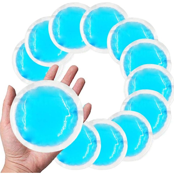 Round Reusable Gel Ice Pack 12 Packs with Cloth Backing, Small Flexible Hot Cold Pack for Kids Injuries, Wisdom Teeth, Breastfeeding, Reduce Sinus Pain, Swelling or Soreness, Cold Compress for Fever