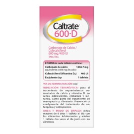 Suplemento Vitaminico Caltrate 600D Calcio y Vitamina D, 60 Tabletas