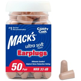 Mack's Ultra Soft Foam Earplugs, 50 Pair - 33dB Highest NRR, Comfortable Ear Plugs for Sleeping, Snoring, Travel, Concerts, Studying, Loud Noise, Work | Made in USA