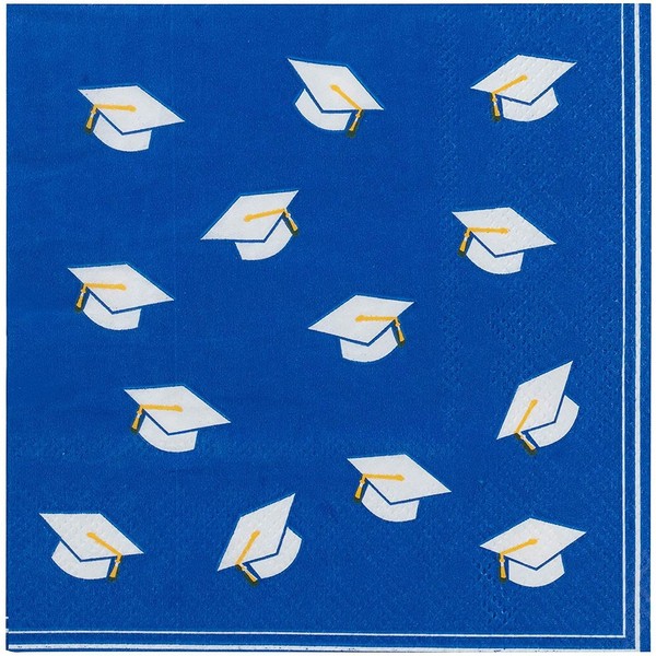 Servilletas de cóctel, paquete de 100 servilletas de papel desechables, 3 capas, suministros de decoración para fiestas de graduación, azul, plegadas 12,7 x 12,7 cm