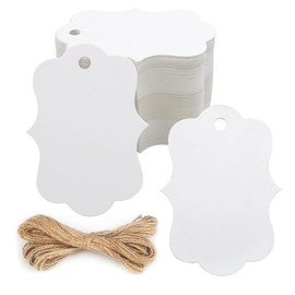 Jitnga Pack of 100 Kraft Paper Tags, White Gift Tags, Kraft Paper Tags with Jute Cord, 20 Metres, for Wedding, Gift, Christmas, Crafts