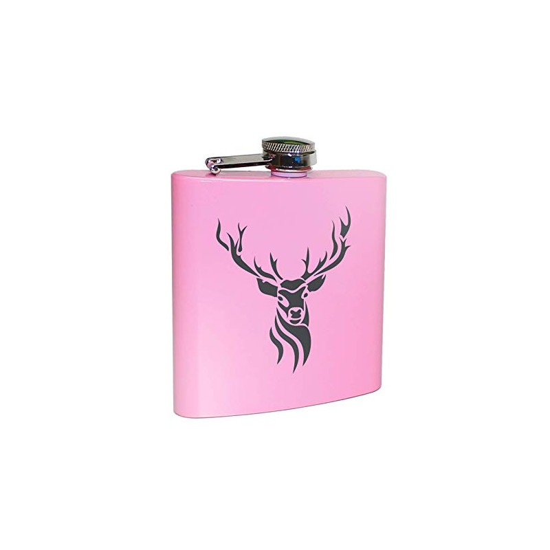 Hip Flask Pink with Deer Antlers, 6 oz | Gift