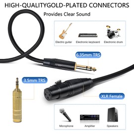 jindaaudio XLR Cable 30ft/10M, Female XLR to 1/4 (6.35mm) TRS Stereo with 1/8 (3.5mm) Stereo Adapter, Microphone Cable Jack Balanced Signal Interconnect