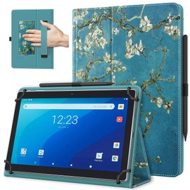 TiMOVO Universal Case for 10.1 Inch Android Tablet with Pen Loop, Lightweight & Foldable Stand Case with Hand Strap for All 9-11 Inch Touchscreen Tablets, Apricot Flower