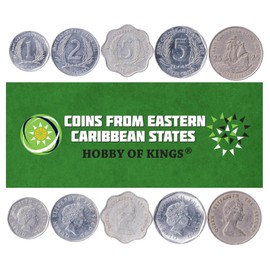 5 östliche Karibikmünzen aus den Westindischen Inseln | Alte karibische Geldmenge zum Sammeln | Perfekte Wahl für Ihre Münzbank, Halter und Sammelalbum