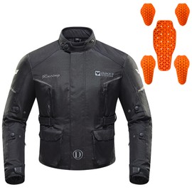 DUHAN Motorcycle Jacket for Men & Women, Mesh CE Level 2 Armor and Detachable Thermal Liner, 3 In 1 Windproof and Waterproof Motorbike Riding Jacket All Season - Carbon Black, XX-Large