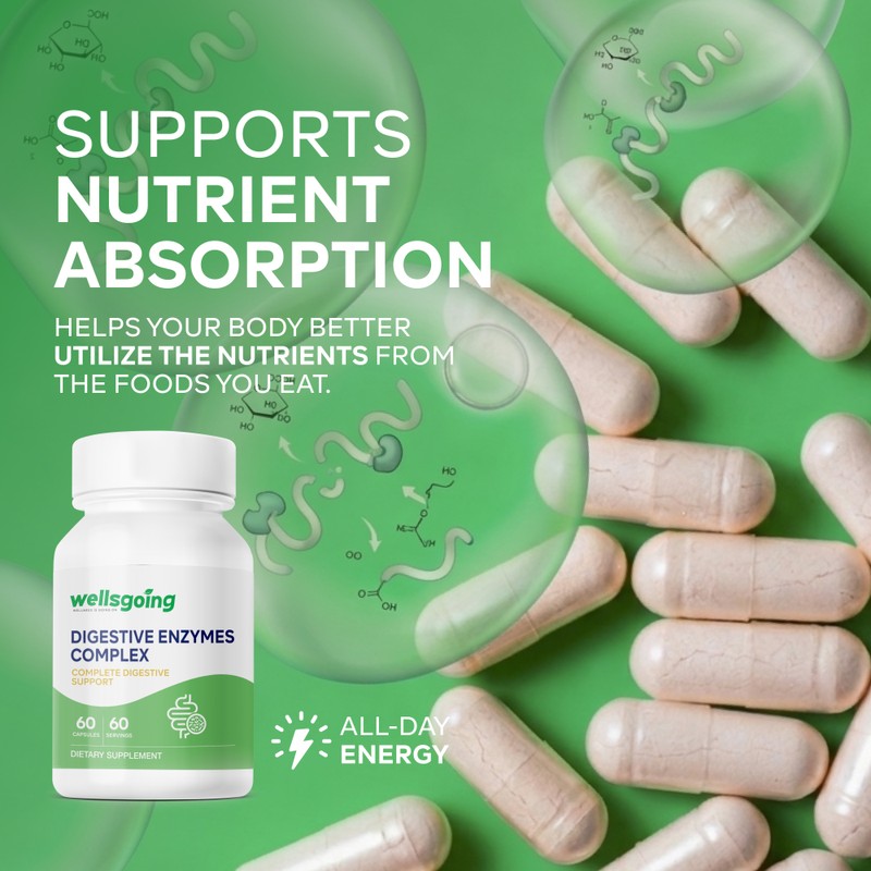 Digestive Enzymes Complex – Multi-Enzyme Formula for Digestive Support, Bloating