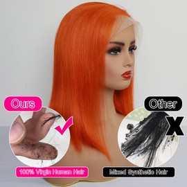 CYSDRH 13x4 Transparent Lace Front Human Hair Wigs for Black Women 180% Density Ginger Orange Bob Wig Pre Plucked 100% Brazilain Remy Human Hair Wigs - 12 Inch Short Glueless Bob Wigs