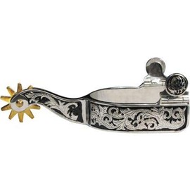 Showman Stainless Steel Spurs w/Black Inlay & Engraved Scrolling! New Horse TACK!