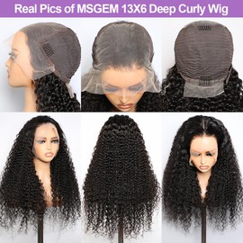 MSGEM Deep Wave Lace Front Wigs Human Hair Deep Curly 13x6 HD Lace Front Wigs Human Hair 180 Density 24 inch 12A Curly Hair Transparent Lace Frontal Wigs for Women Pre Plucked Natural Color