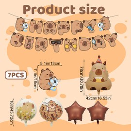 7Pcs Capybara Birthday Decorations Set, Capybara Party Supplies with Banner and Balloons, Animal Theme Party Decor for Kids Birthdays, Baby Showers, Celebrations, and Anime Events