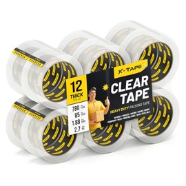 X-Tape Clear Packing Tape (12 Rolls / 780 Total Yards), Heavy Duty Packaging Tape for Shipping, Moving, Sealing and Refills, 65 Yards Per Roll, 2.7mil Thick, 1.88 inches Wide