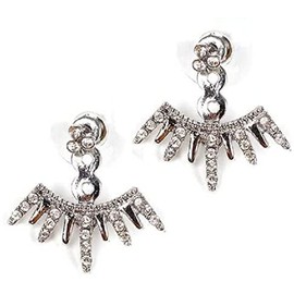 G12 Crystal Stud EARRINGS Ear Jacket Silver Tone Icicle NEW