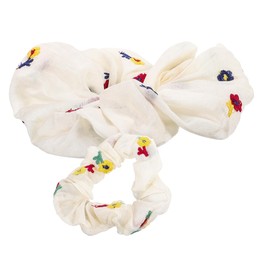 OHPHCALL 2pcs Fabric Embroidered Flower Hair Ties for Women Elastic Ponytail Holders Hair Scrunchies for Girls