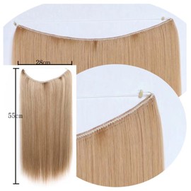 iLUU 22" 80g Long Natural Straight Hairpiece #60 Platinum Blonde Color Hidden Fishing Line Secret String Synthetic Heat Resistent Fibre Hair Extensions with Transparent Fish Line for Party Daily Use