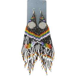 Boho Long, Hip, Hand Beaded Boho Style “Full Moon, Navajo” Inspired 7” Earrings