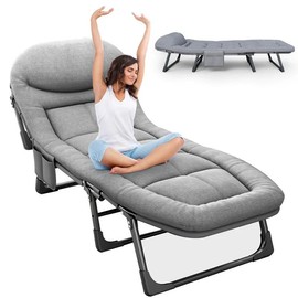 Sleeping Cots for Adults 6 Positions, Portable & Foldable Bed with Mattress and Pillow, Heavy Duty Sturdy Frame for Camp, Home - Color: Grey 70.8 inch