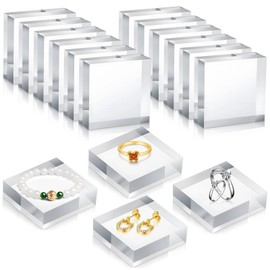 Tideme 16 PCS Acrylic Display Block, 2 x 2 x 0.8 Inches Square, Clear Polished Cube Jewelry Display Stand