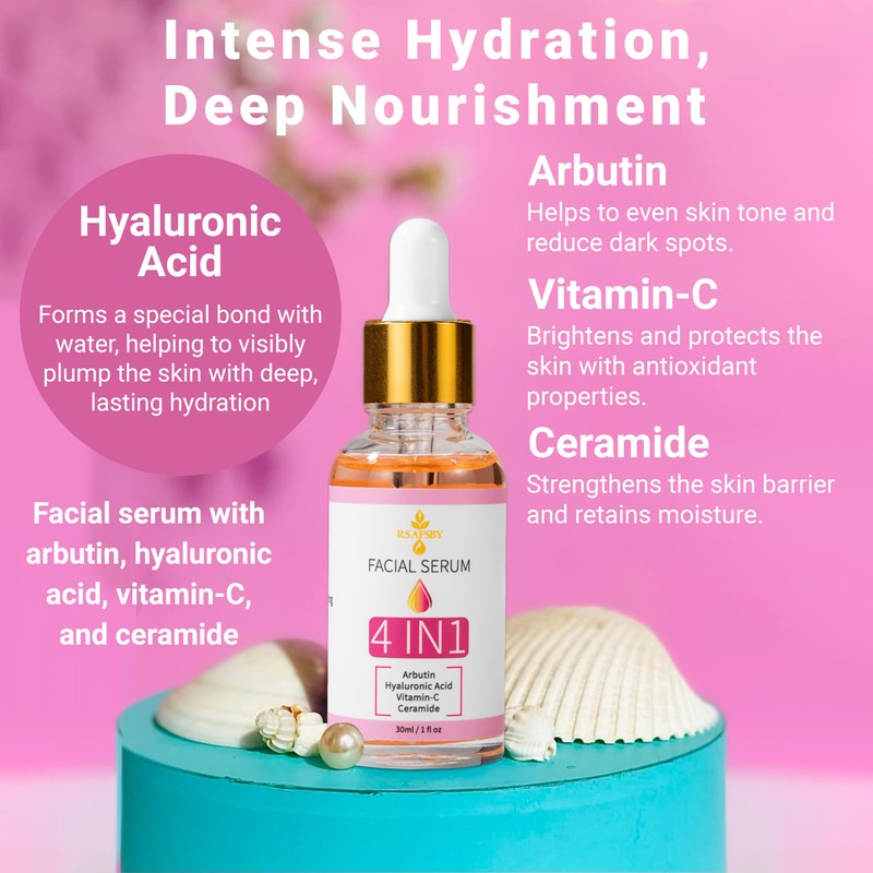 4-in-1 Facial Serum with Arbutin, Hyaluronic Acid, Vitamin C &