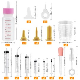DONQL Kitten Breeding Bottle Cat 60 ml, 5 Mini Nipples with Syringes Measuring Cup Dripper Breeding Bottle Dog, Cats Bottle, Kitten Milk Breeding for Puppies, Kittens, Squirrels