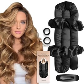 Juego de rizadores de pelo jumbo sin calor satinados sin calor durante la noche, diadema de caña de rizar, sin rizadores de calor para dormir (negro)