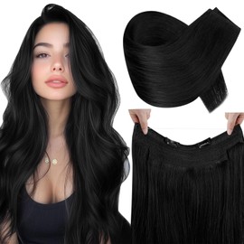 RUNATURE Remy Fish Line Hair Extensions, 35 cm, Black, 70 g, #1