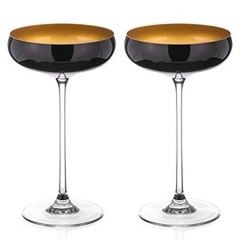 DIAMANTE Oro Black Champagne Saucers - 'Oro Black' Collection - Pair of Black/Gold Crystal Champagne Saucers