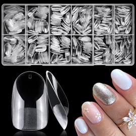 Bellelfin 600Pcs Short Oval Nail Tips, Full Cover Oval Nails Tips Clear Press on Fake Nail Tips False Gel Nails for DIY Nail Salon