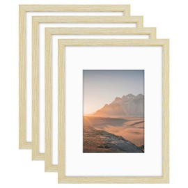 Frametory, 9x12 Beige Picture Frame - with White Mat for 6x8 Photos, Modern Minimalist Design, Wall Mount Display (Set of 4)