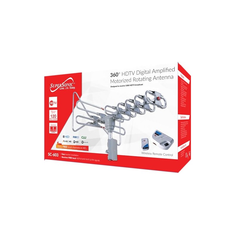 SuperSonic SC-603 360-Degree HDTV Digital Amplified Motorized Antenna - w/