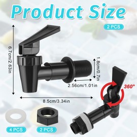 2PCS Replacement Cooler Faucet, Reusable Spigot Spout Water Beverage Lever Pour Dispenser Valve, Bpa-Free Replacement Cooler Faucet Water Bottle Jug, Reusable Waters Crock Tap Beverage Lever, Black