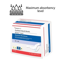 Cardinal Health™ Quilted Adult Briefs, Wings™ Super with BreatheEasy™ Technology, Maximum Absorbency, Bariatric, 1 Bag of 8