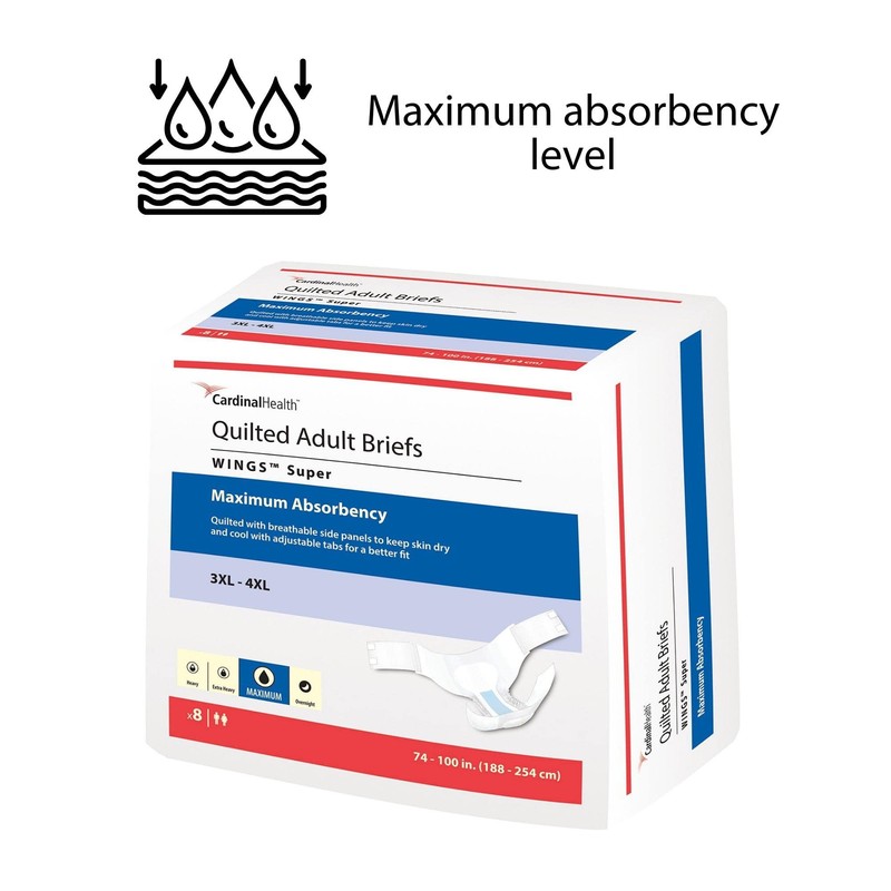 Cardinal Health™ Quilted Adult Briefs, Wings™ Super with BreatheEasy™ Technology,