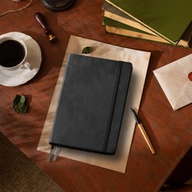 Plexon Dotted Journal Notebook, Notebook Journal 160 Pages, Dotted Notebook Medium 5.7 inches x 8 inches, 120 GSM Thick Paper, Black, Hardcover, Gifts Box Included